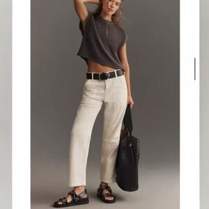 ANTHROPOLOGIE Pilcro The Wanderer Relaxed Leg Corduroy Pants Cream Size 34 NEW